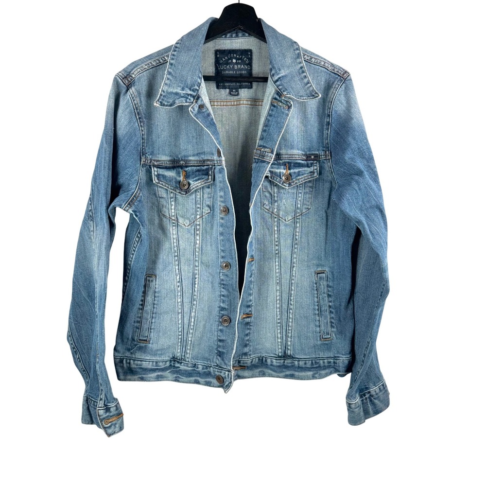Lucky Brand Classic Denim Jacket sz M Blue Trucker Light Wash grunge Y2K